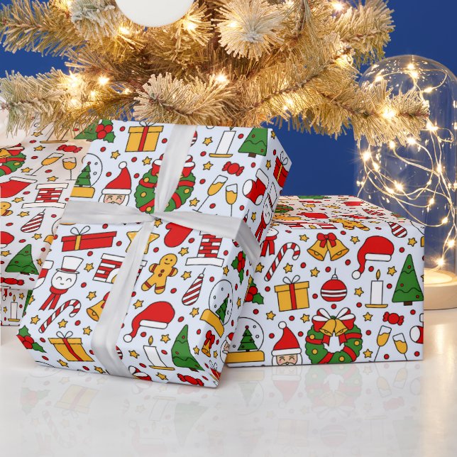 Adorables Christmas Santas And Gingerbread Men Wrapping Paper (Holidays)