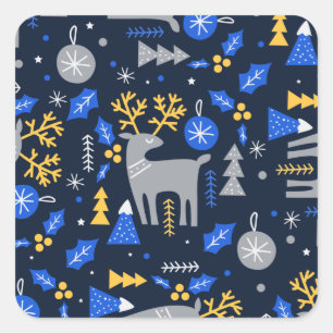 Adorables Christmas Scandinavian Style Blue  Square Sticker