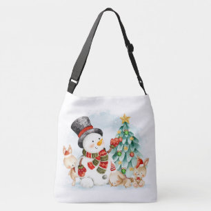 Adorables Christmas Snowman Bunnies And Tree   Crossbody Bag