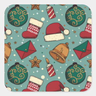 Adorables Christmas Stockings And Santa Hats    Square Sticker