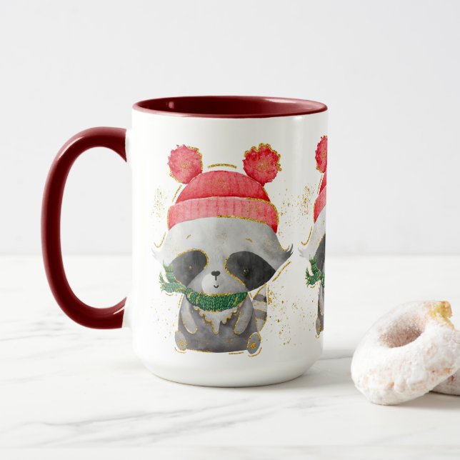 Adorables Christmas Winter Racoon Coffee Mug (With Donut)