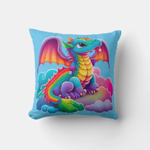Adorables Colourful Dragon Cartoon Blue Cushion