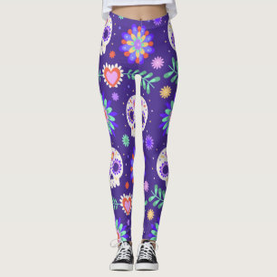 Adorables Day of the Dead Calavara Style Yoga   Leggings