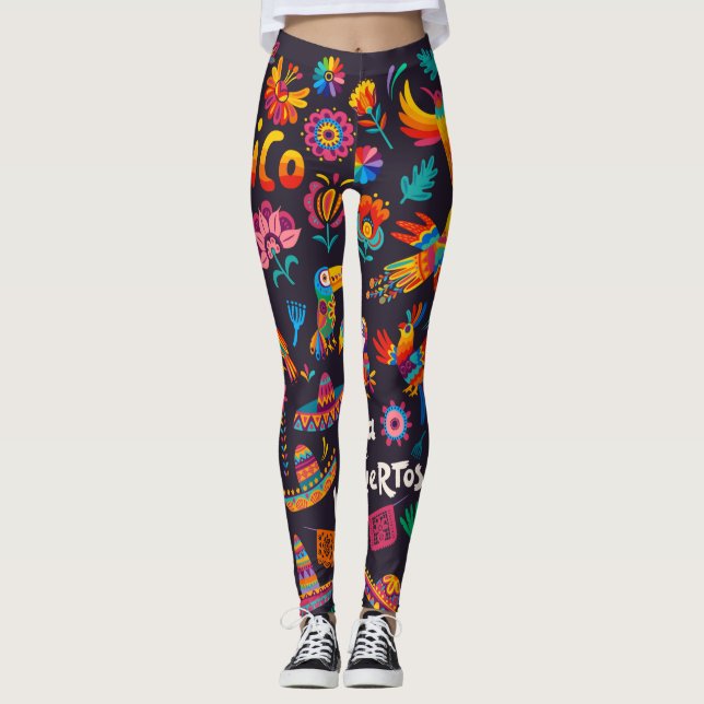 Adorables Day of the Dead Calavara Style Yoga  Leggings (Front)