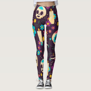 Adorables Day of the Dead Calavara Style Yoga   Leggings