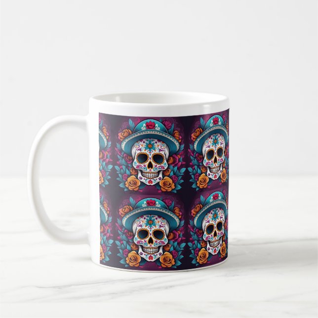 Adorables Day Of The Dead Colourful Skull Coffee Mug (Left)