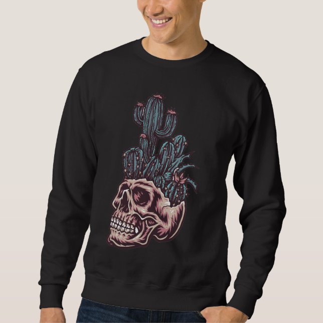 Adorables Day of the Dead Skull With Cactus  Sweatshirt (Front)