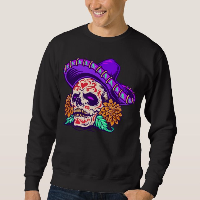 Adorables Day of the Dead Skull With Purple Hat  Sweatshirt (Front)