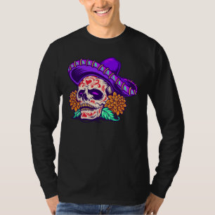 Adorables Day of the Dead Skull With Purple Hat T-Shirt