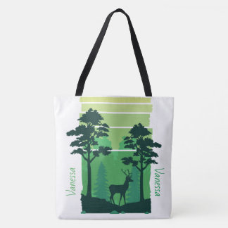Adorables Deer In Green Forest Custom Tote Bag