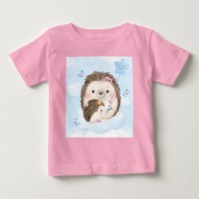 Adorables Hedgehog Mother And Baby  T-Shirt (Front)