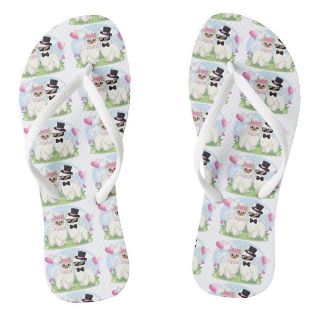 Adorables Llama Love Cute Llama Couple Thongs (Footbed)