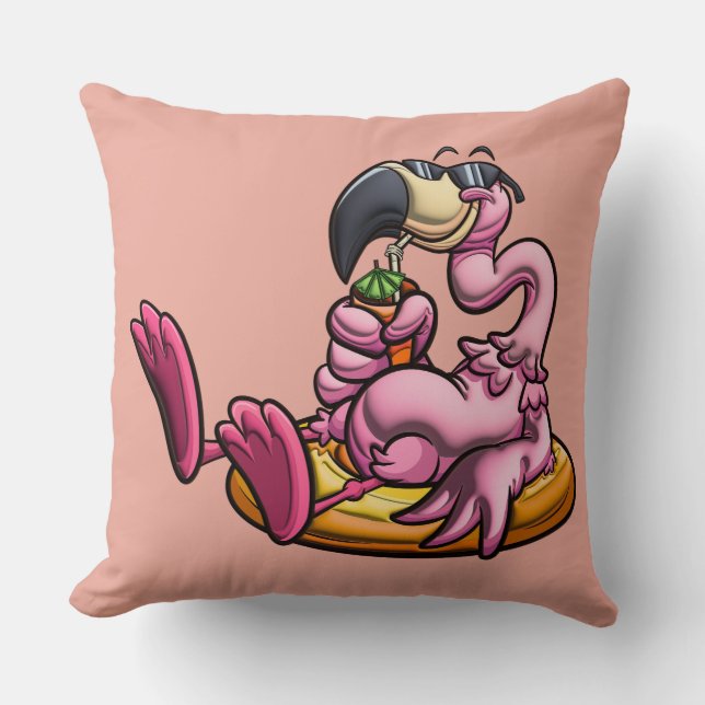 Adorables Pink 3D Flamingo Enjoying A Drink Cushion (Front)