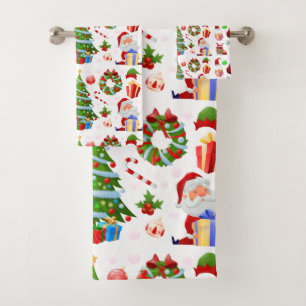 Adorables Santa And Christmas Elements Bath Towel Set