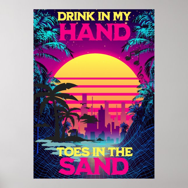 Adorables Synthwave/Vaporwave Retro 80s Tropical Poster (Front)
