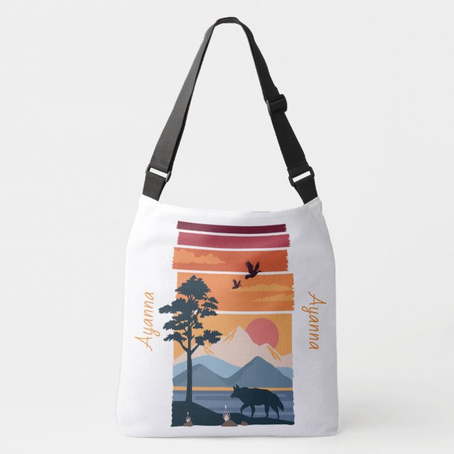 Adorables Wolf In Landscape Custom  Crossbody Bag (Front)