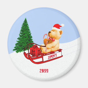 AdorableTeddy Bear on Sled w Present Magnet
