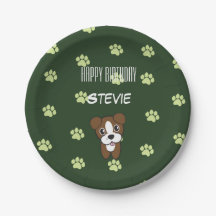 Adorably Cute Green Boxer Puppy Birthday Plates