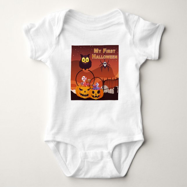 Adorably Cute “My First Halloween” Baby Bodysuit (Front)