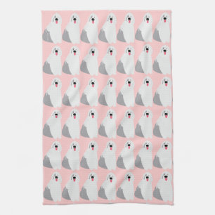 Adorably Cute Old English Sheepdog Kind of Girly Tea Towel