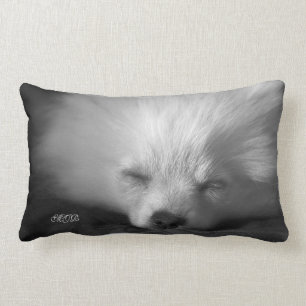 Adorably Cute Snoozing Pomeranian Monogram Lumbar Cushion