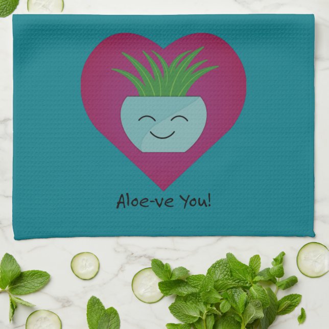 Adorably Funny Aloeve You  Aloe Tea Towel (Folded)