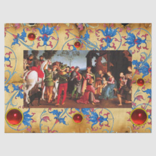 ADORATION OF MAGI CHRISTMAS FLORAL PARCHMENT, GEMS TISSUE PAPER