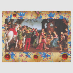 ADORATION OF MAGI CHRISTMAS FLORAL PARCHMENT,GEMS TISSUE PAPER