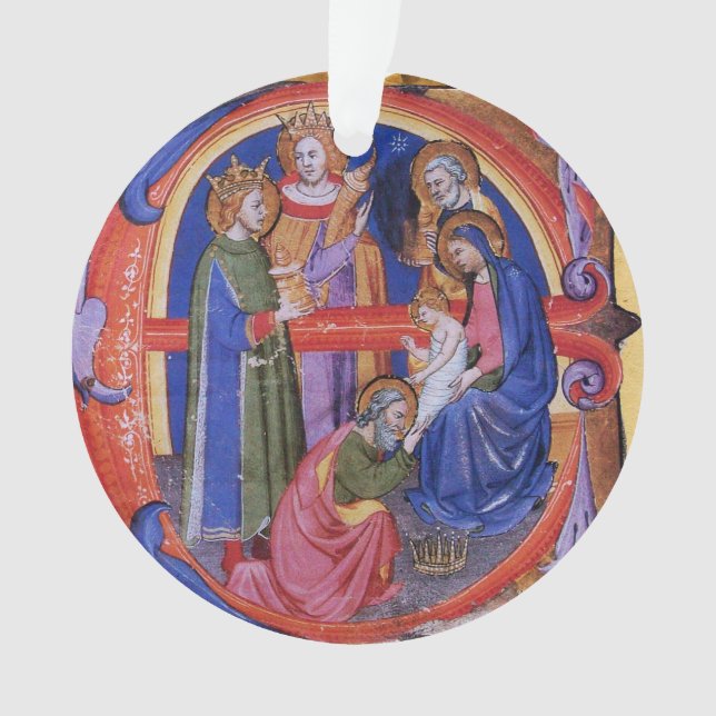 ADORATION OF MAGI CHRISTMAS NATIVITY PARCHMENT ORNAMENT (Front)