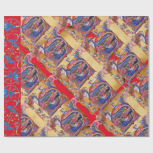 ADORATION OF MAGI FLORAL CHRISTMAS PARCHMENT WRAPPING PAPER