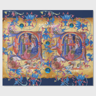 ADORATION OF MAGI FLORAL CHRISTMAS PARCHMENT WRAPPING PAPER