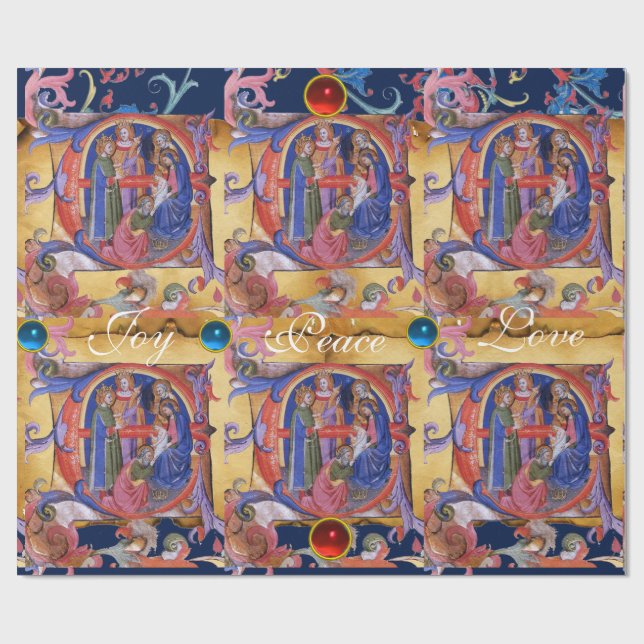 ADORATION OF MAGI FLORAL CHRISTMAS PARCHMENT WRAPPING PAPER (Flat)