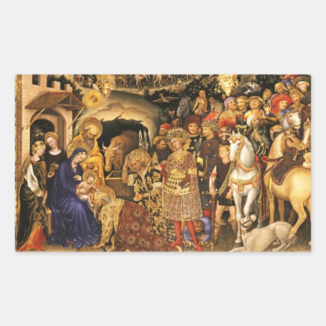 ADORATION OF MAGI  Gentile Da Fabriano, Christmas Rectangular Sticker (Front)