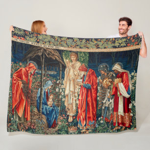 ADORATION OF MAGI Morris,Burne-Jones Christmas Fleece Blanket