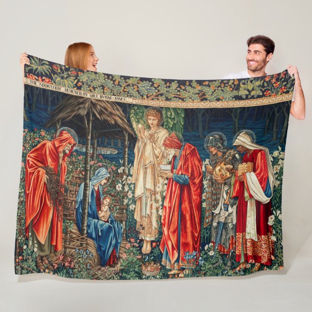 ADORATION OF MAGI Morris,Burne-Jones Christmas Fleece Blanket (In Situ)