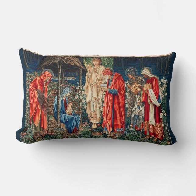 ADORATION OF MAGI Morris,Burne-Jones Christmas  Lumbar Cushion (Front)