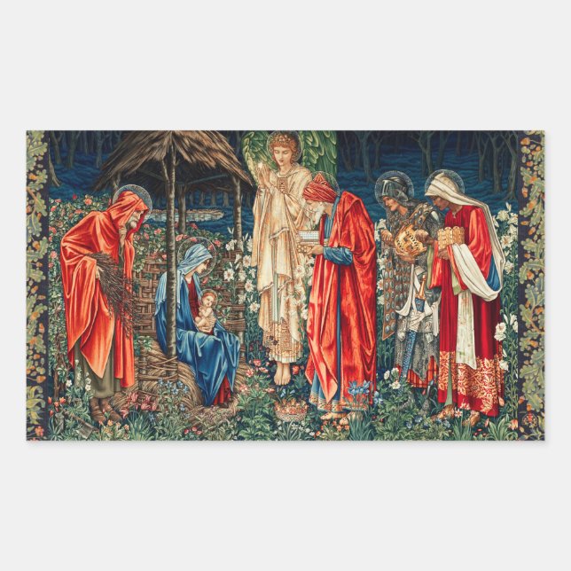 ADORATION OF MAGI Morris,Burne-Jones  Rectangular Sticker (Front)