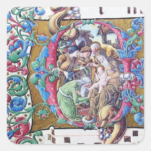ADORATION OF MAGI , NATIVITY MONOGRAM WITH DOLPHIN SQUARE STICKER