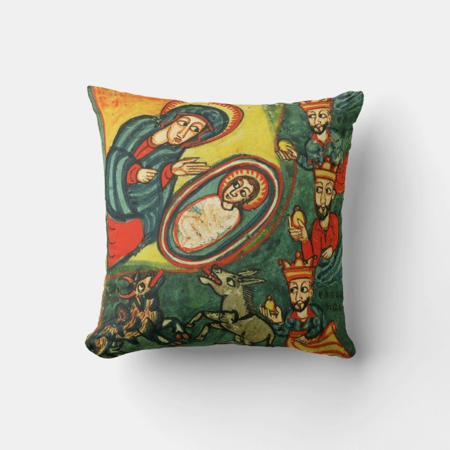 ADORATION OF MAGI ,PRIMITIVE NATIVITY Christmas Cushion (Front)