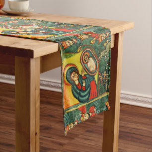 ADORATION OF MAGI ,PRIMITIVE NATIVITY Christmas Long Table Runner