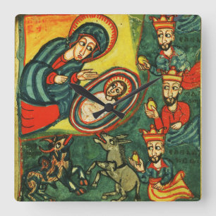ADORATION OF MAGI ,PRIMITIVE NATIVITY Christmas Square Wall Clock