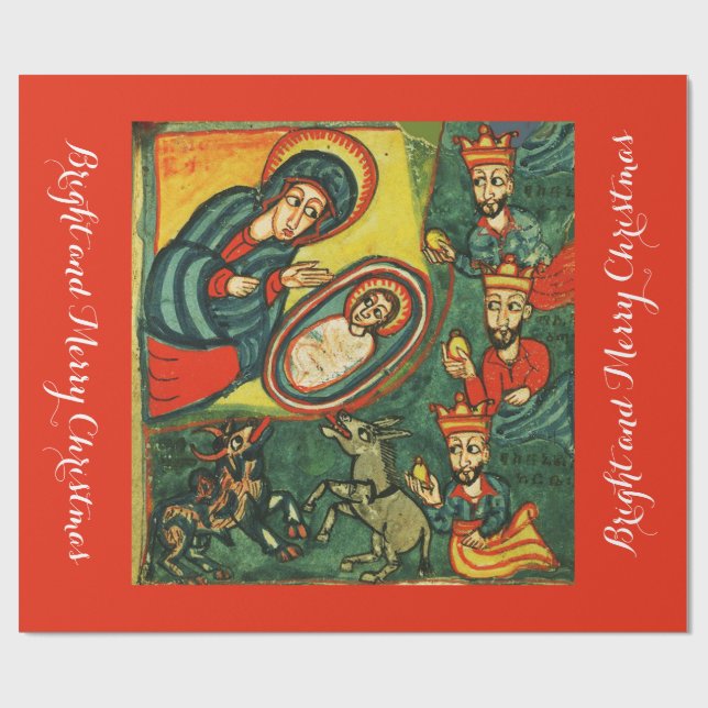 ADORATION OF MAGI ,PRIMITIVE NATIVITY Christmas Wrapping Paper (Flat)
