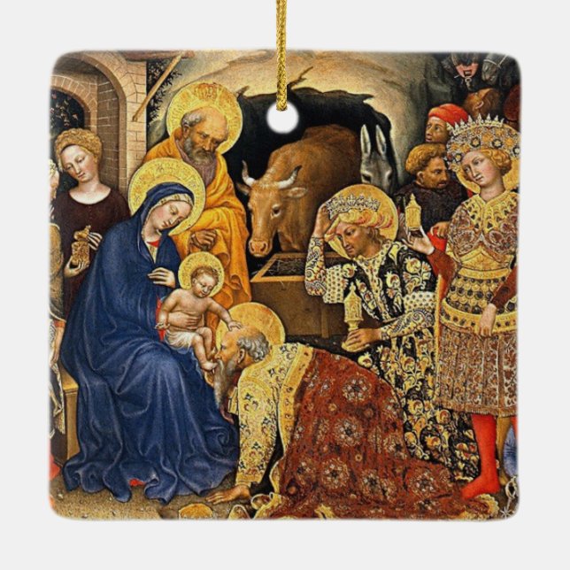 Adoration of Shepherds and Magi Christmas Ceramic Ornament (Back)