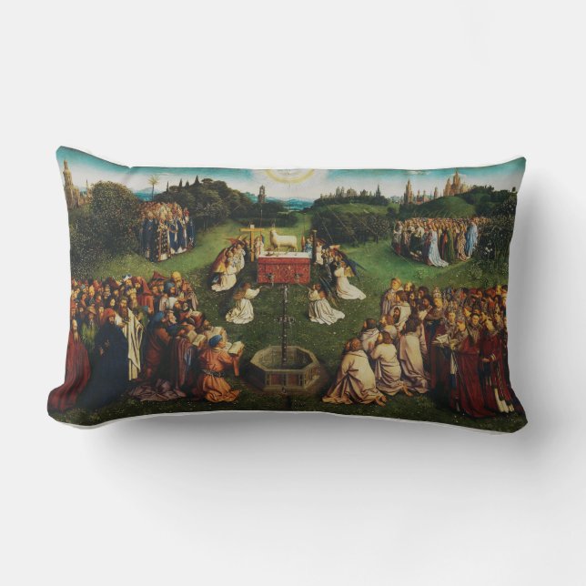 Adoration of the Lamb by Jan van Eyck Lumbar Cushion (Front)