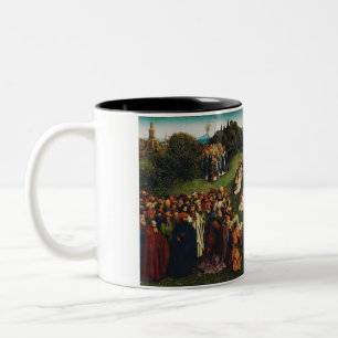 Adoration of the Lamb by Jan van Eyck Two-Tone Coffee Mug