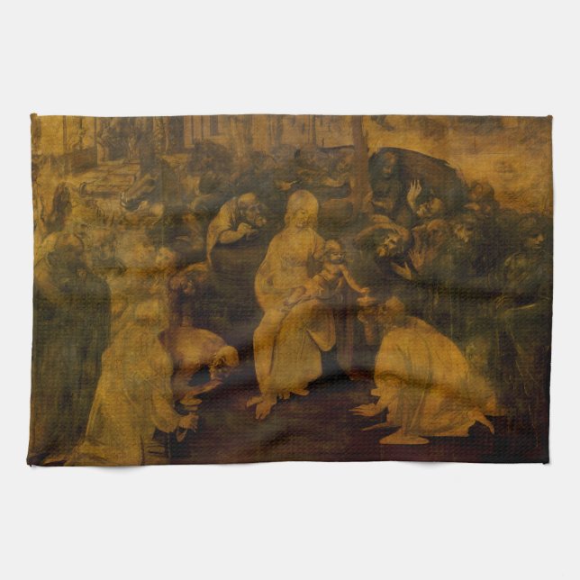 Adoration of the Magi by Leonardo da Vinci Tea Towel (Horizontal)