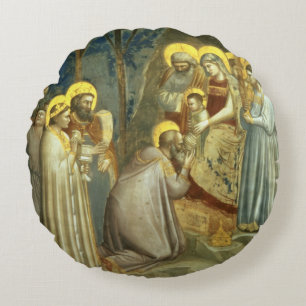 Adoration of the Magi, c.1305 Round Cushion