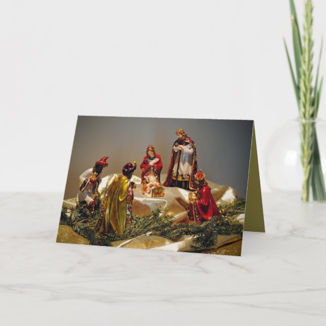 Adoration of the Magi Enameled Figurines  Holiday Card (Front)