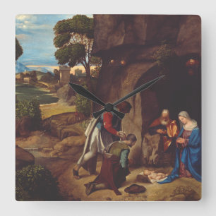 Adoration of the Shepherds by Giorgione Square Wall Clock