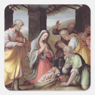 Adoration of the Shepherds, c.1500 (tempera on pan Square Sticker